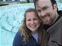 Christy and I at the fountain out in front of the Museum (58KB)